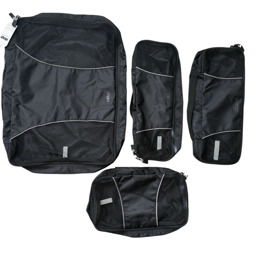 eBags Classic Packing Travel Cubes 4 Piece Set Black Organizers Breathable New